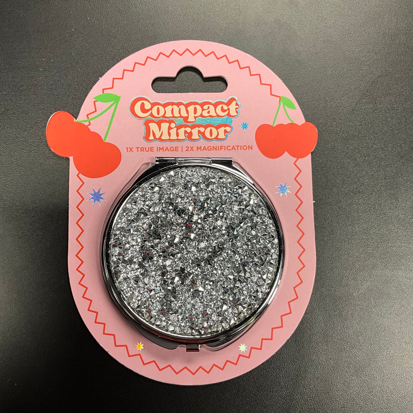 Silver Rhinestone Compact Mirror