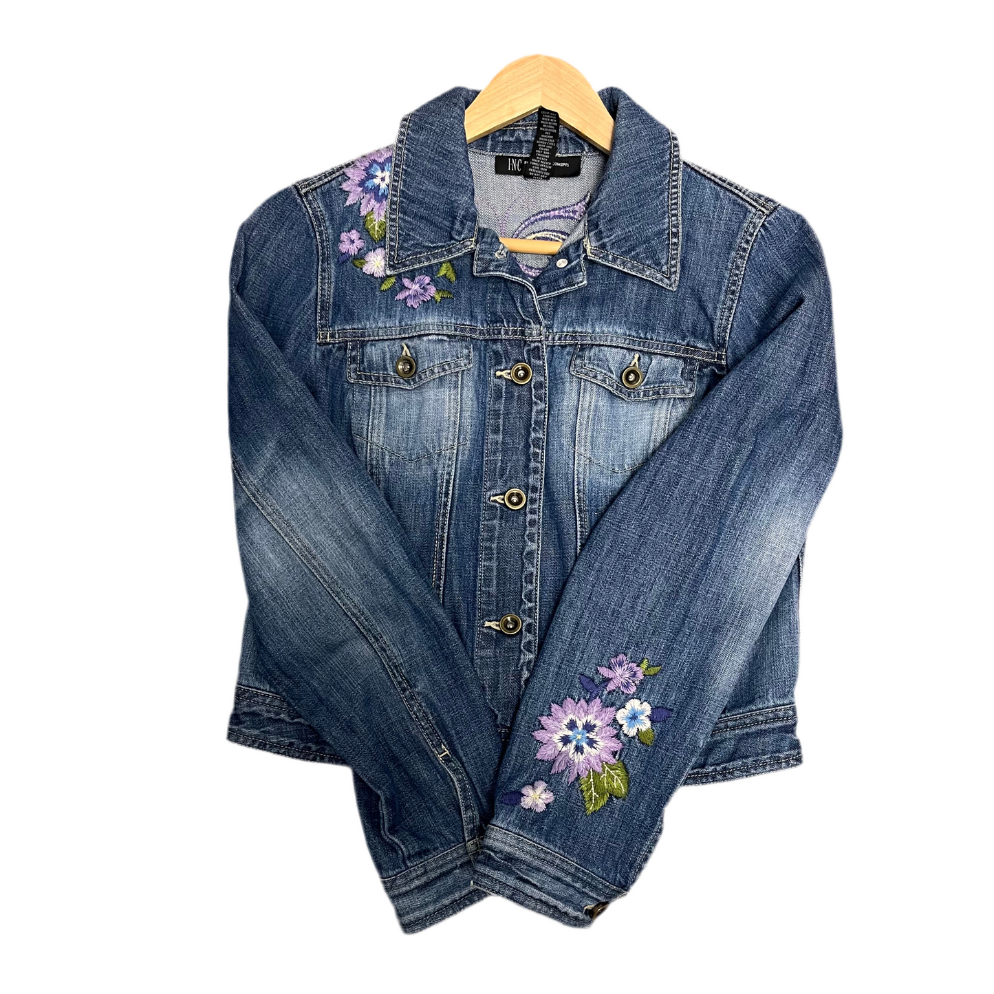 Veste en jean bleu brodée de fleurs pour femme INC International Concepts