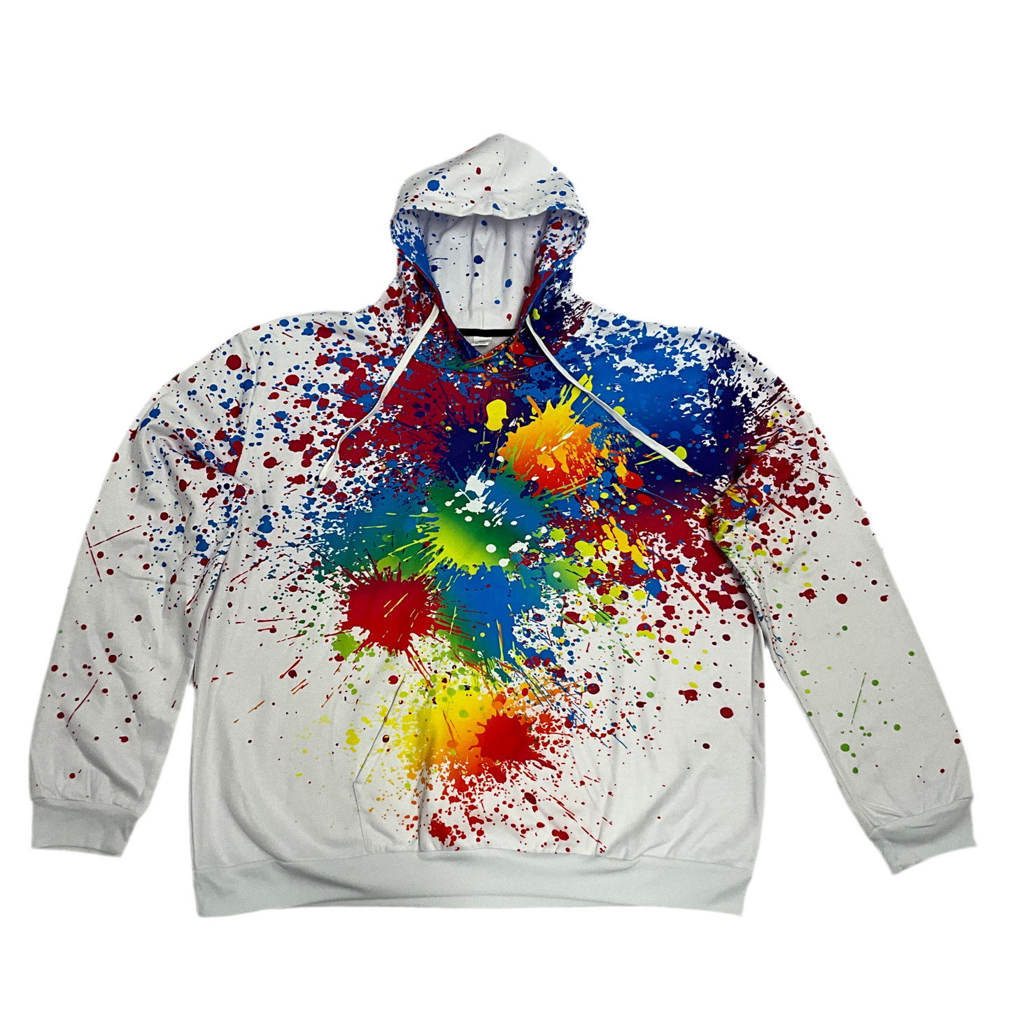 Sweat à capuche à motif de peinture multicolore blanc pour homme.