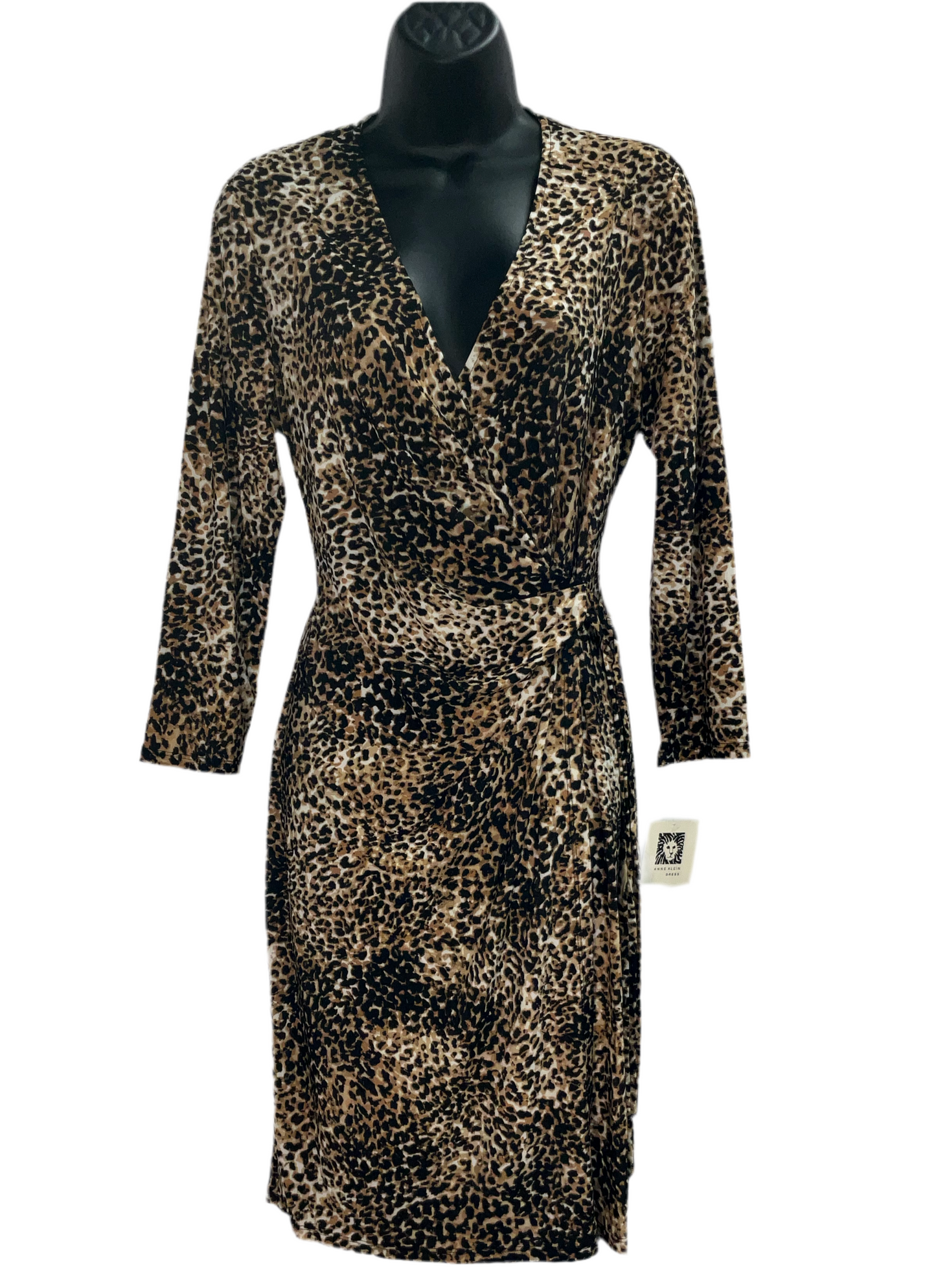 Anne Klein Brown Animal Print Wrap Dress.