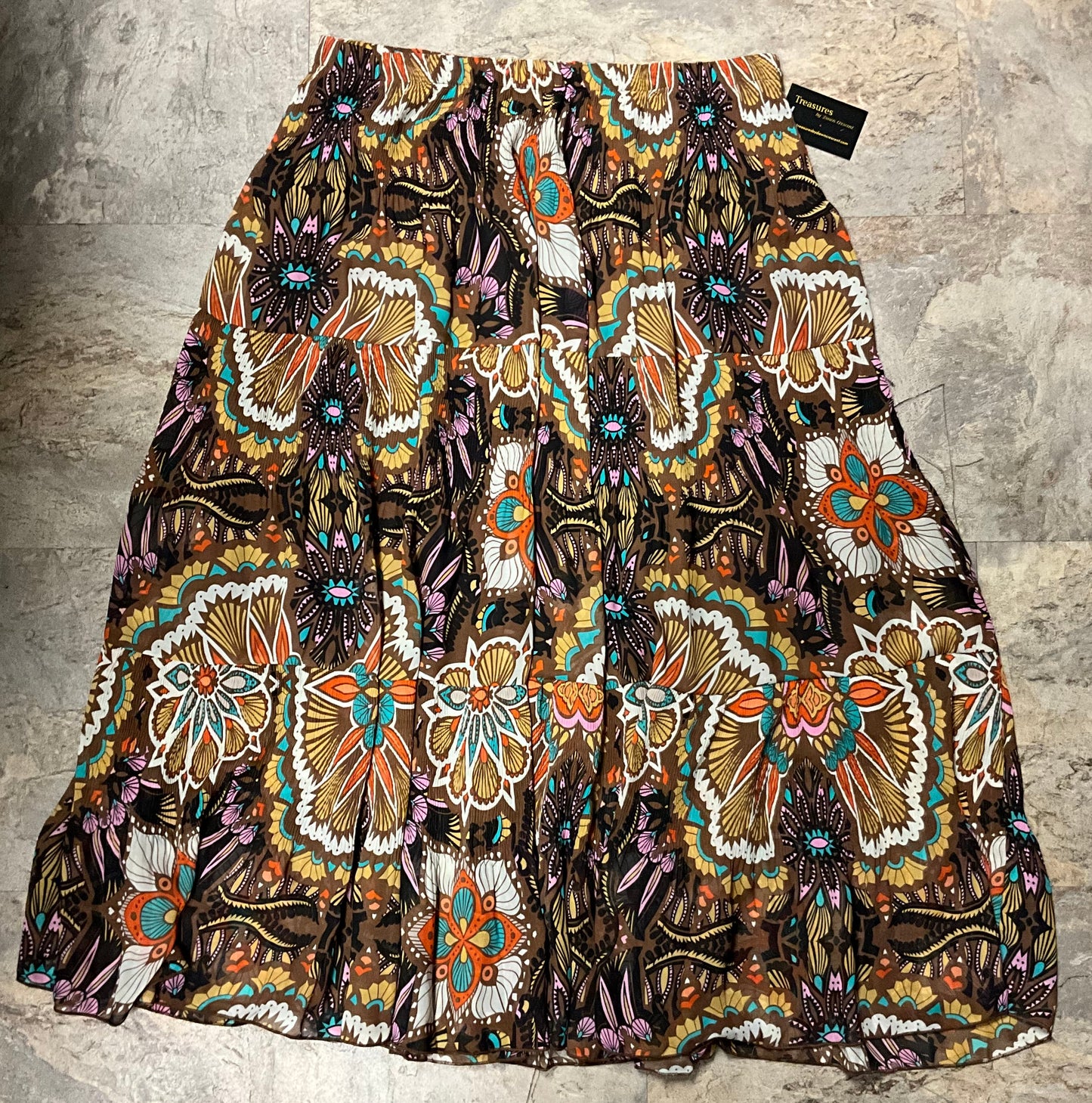 Nashalyly Women's Brown Tiered Maxi Print Skirt