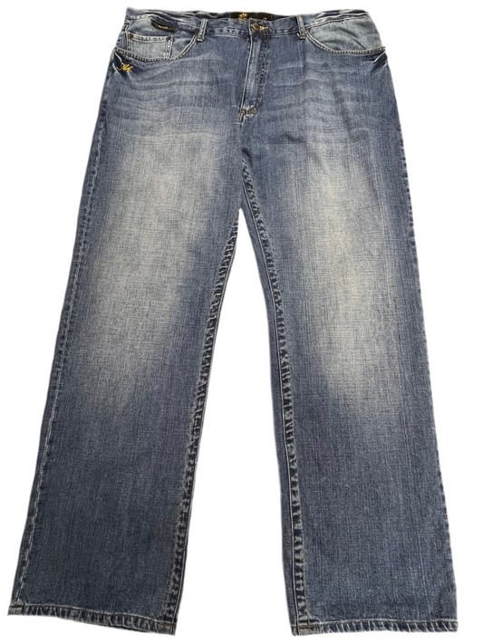 Jean bleu brodé à jambe large pour homme Akademiks Vintage