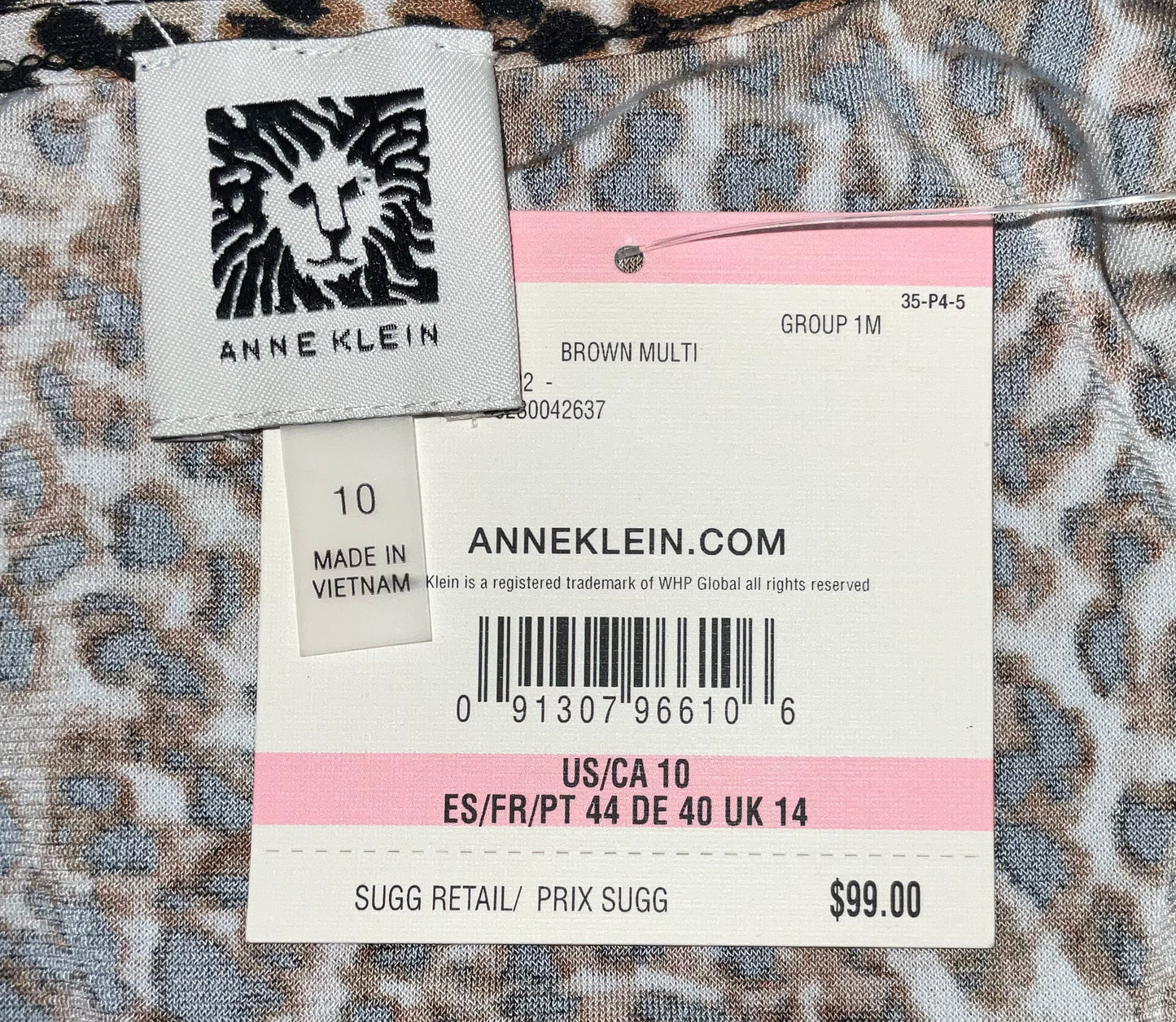 Anne Klein Brown Animal Print Wrap Dress.