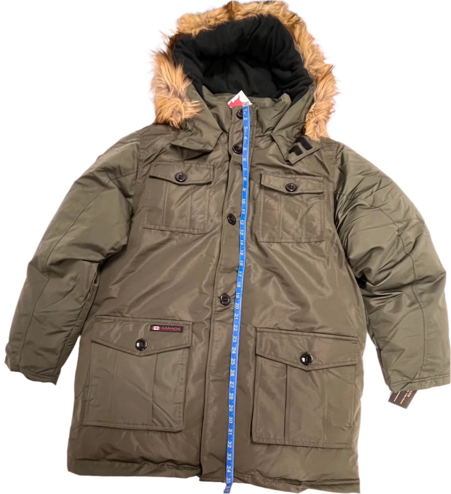 Manteau à capuche en fausse fourrure verte pour homme de Canada Weather Gear.